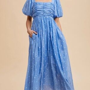 In Bloom Light Blue Maxi Dress with Puff Sleeves